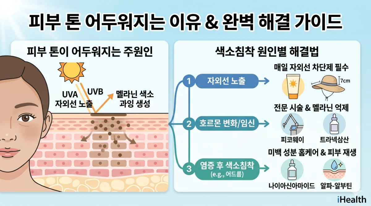 피부 톤 어두워지는 이유: 색소침착 원인별 완벽 해결법