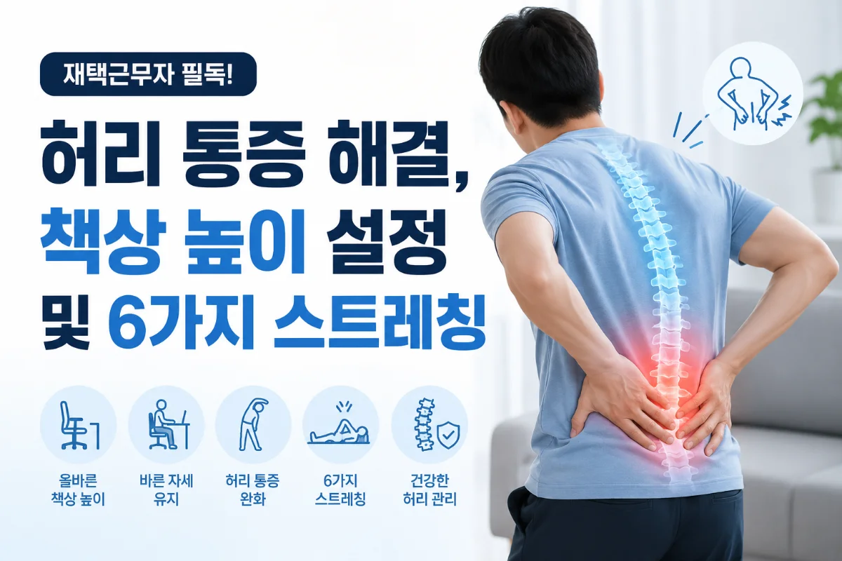 재택근무자 허리 통증 해결: 책상 높이 설정 및 6가지 스트레칭